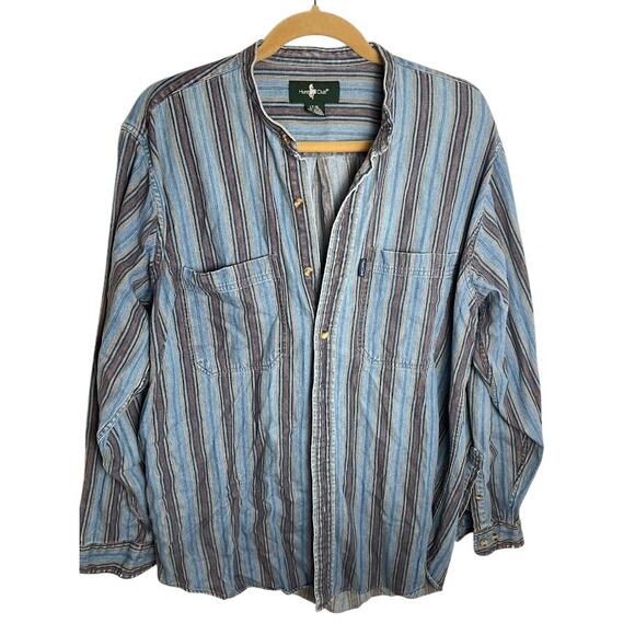 Hunt Club Other - Vintage Hunt Club Vertical Stripe Button‑Down Size Large Western Denim Shirt